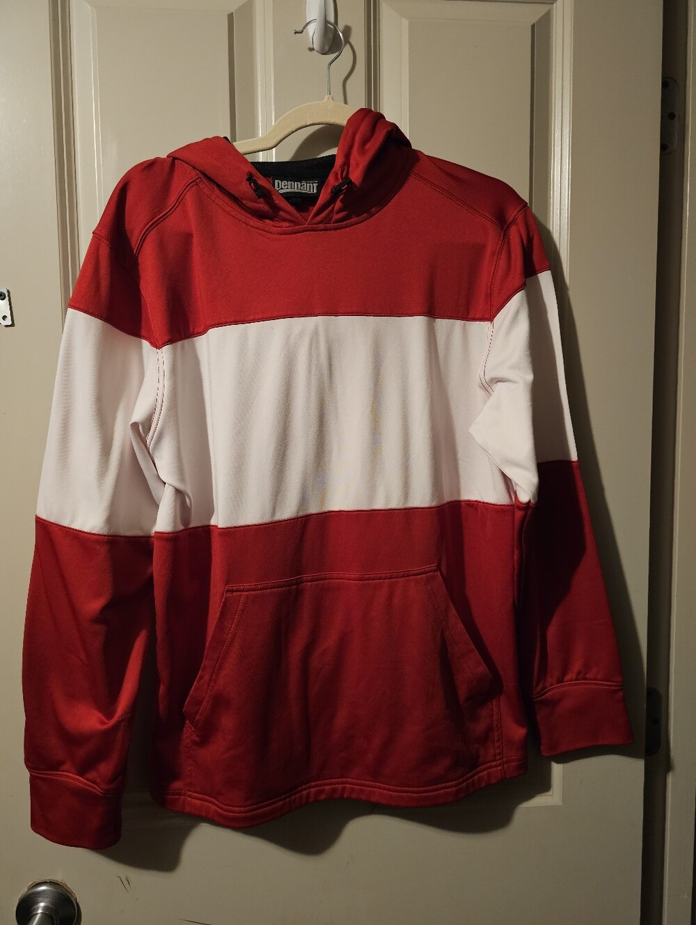 Red and White Sportwear Pennant Hooded Pullover Shirt Sz S